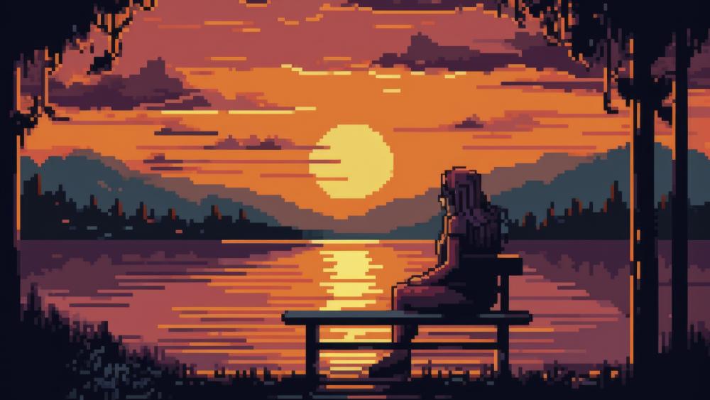 Sunset Solitude in Pixel Art wallpaper