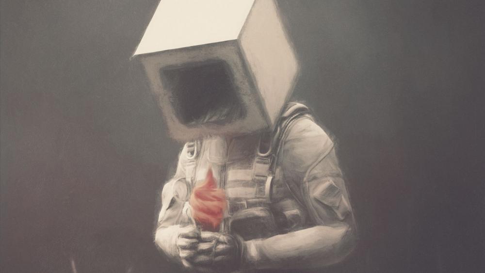 Box-Headed Astronaut's Melancholy Moment wallpaper
