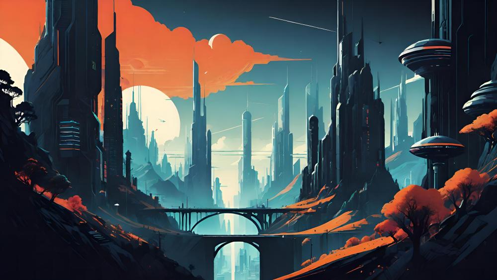 Futuristic Skyline in a Fantasy World wallpaper