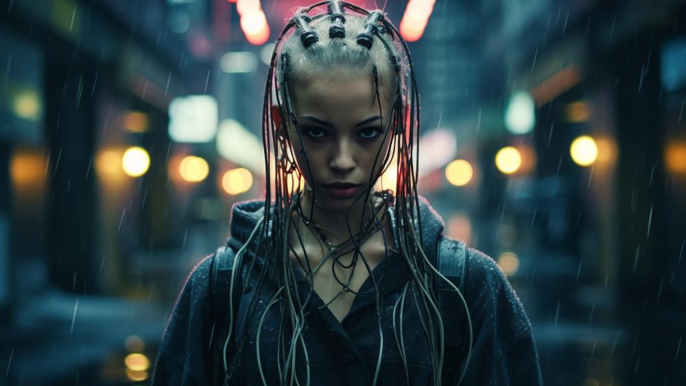 Cyberpunk Girl in Futuristic Cityscape wallpaper