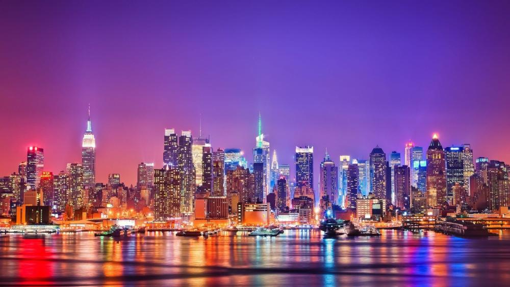 Cityscape of New York's Skyscrapers at Night wallpaper