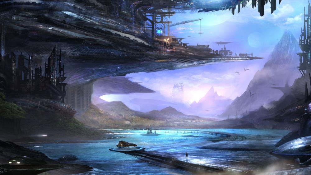 Futuristic Alien Landscape Exploration wallpaper