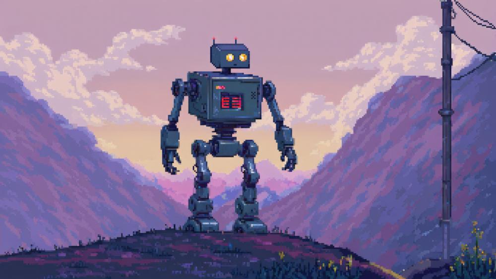 Robot in Serene Valley wallpaper