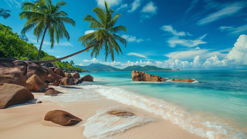 Tropical Paradise Beach Scene, Seychelles wallpaper
