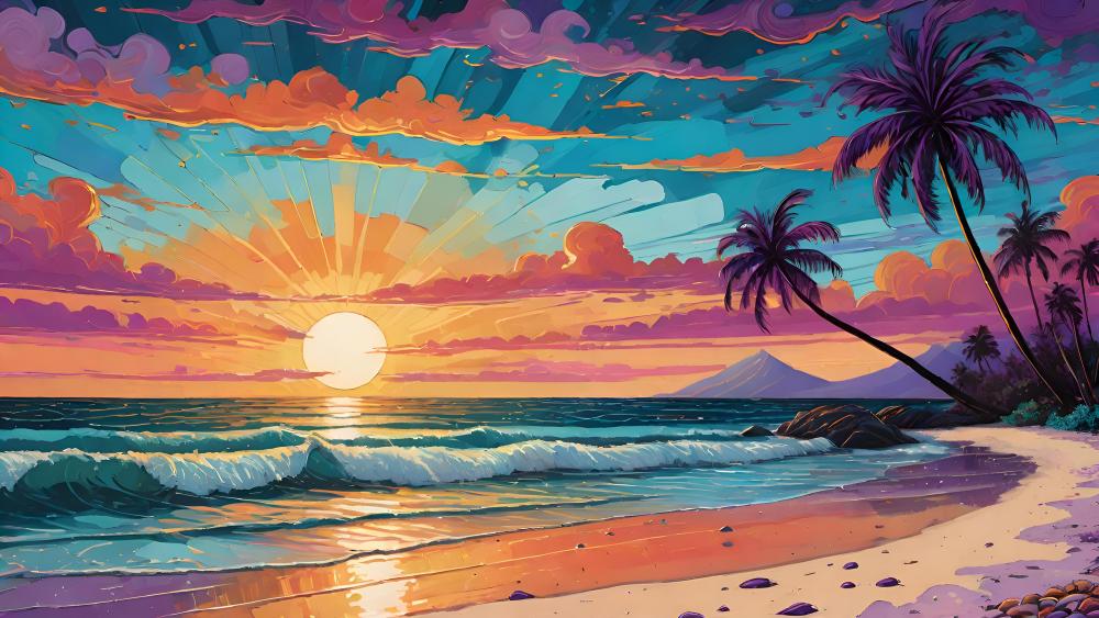 Sunset Paradise in a Fantasy Land wallpaper