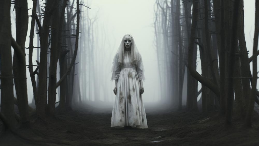 Ghostly Bride in Haunted Forest wallpaper