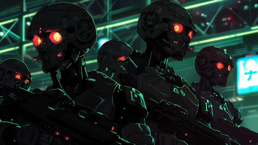 Futuristic Cyber Soldiers on Patrol wallpaper
