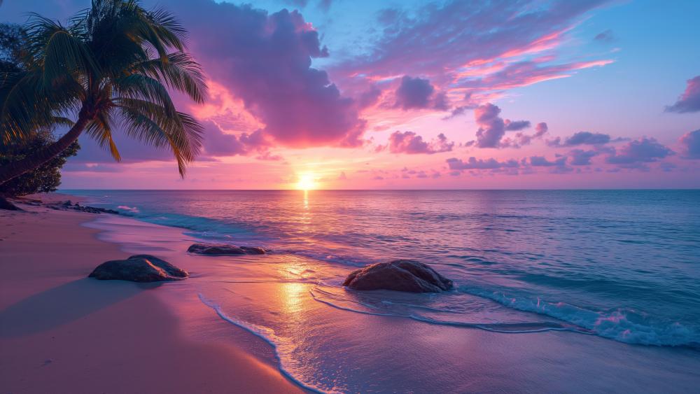 Tropical Beach Sunset Serenity wallpaper
