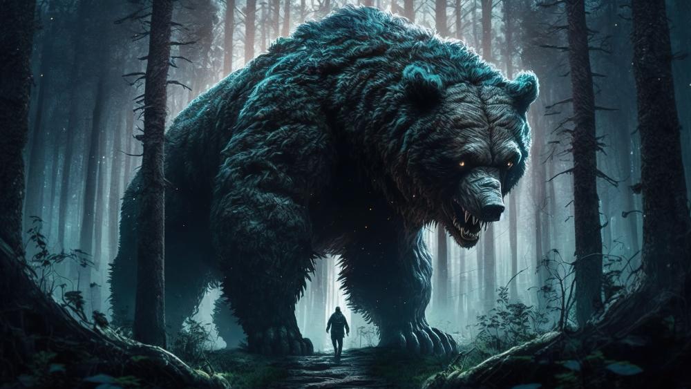 Giant Bear in Enchanted Forest wallpaper