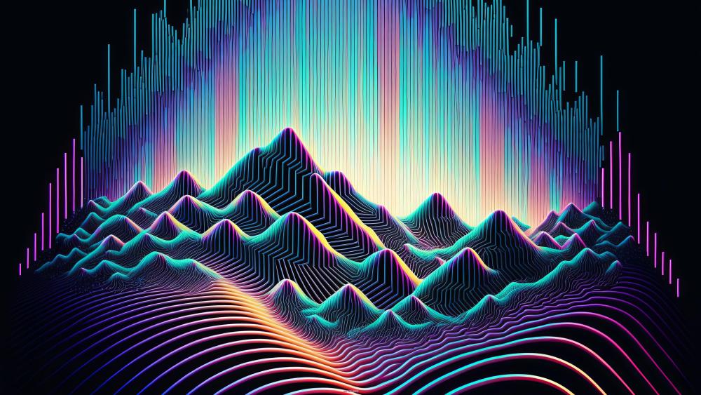 Neon Waves of Colorful Abstract Mountains wallpaper
