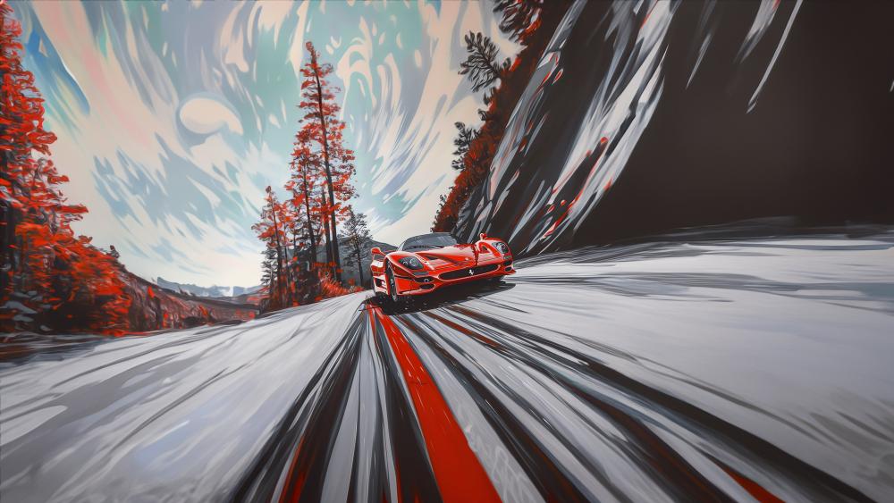 Ferrari Speed on a Scenic Road wallpaper