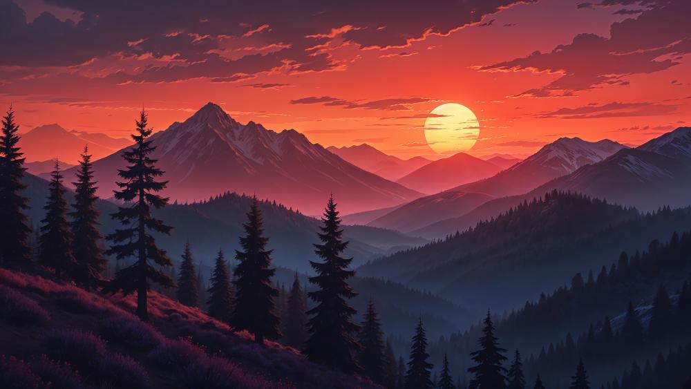 Sunset Over Enchanted Mountains wallpaper