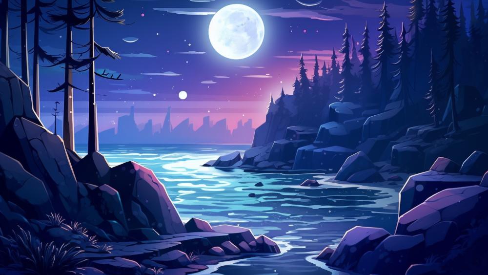 Moonlit Night Fantasy Landscape wallpaper