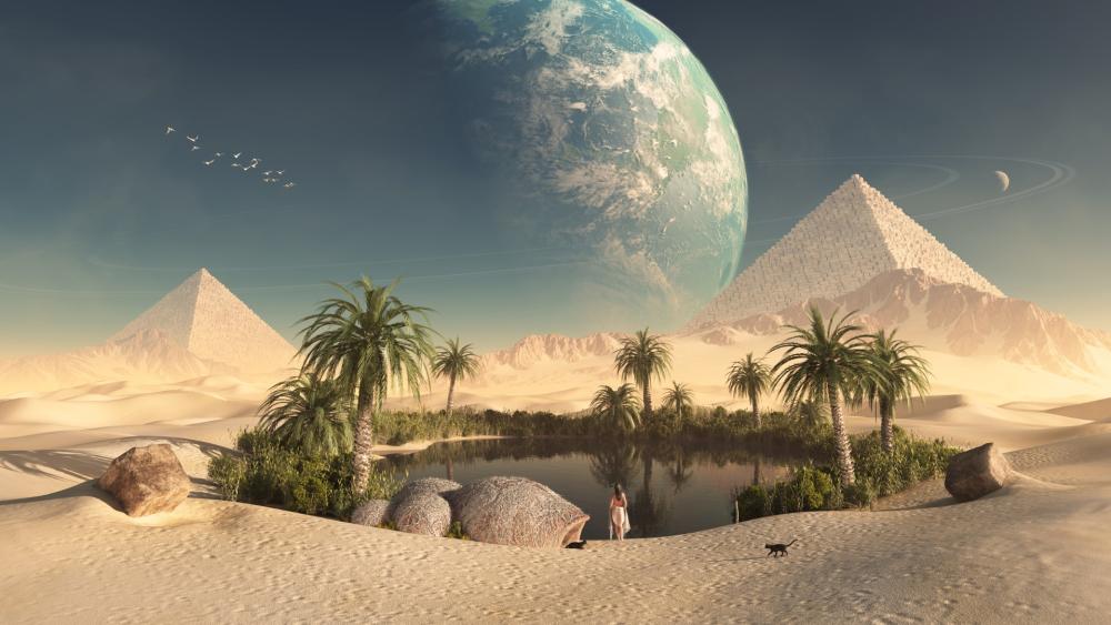 Oasis Dreams in a Desert Fantasy World wallpaper