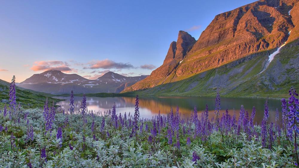 Majestic View of Innerdalstarnet Peak and Storvatnet Lake wallpaper