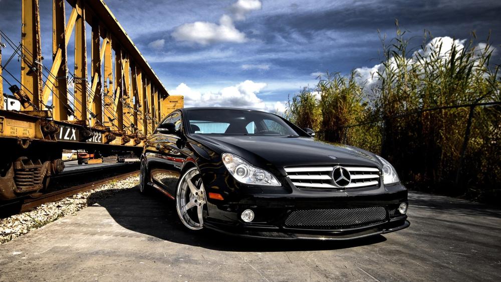 Sleek Black Mercedes-Benz by Railway Track wallpaper