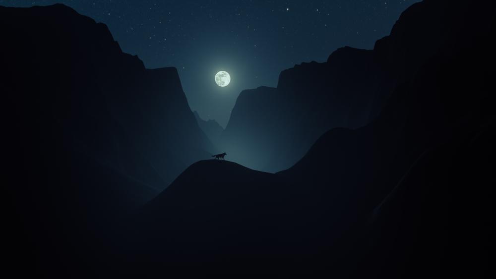 Moonlit Howl in the Mountains wallpaper