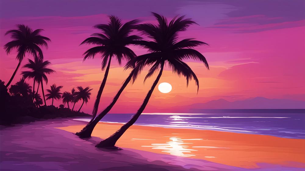 Sunset on a Tropical Beach wallpaper