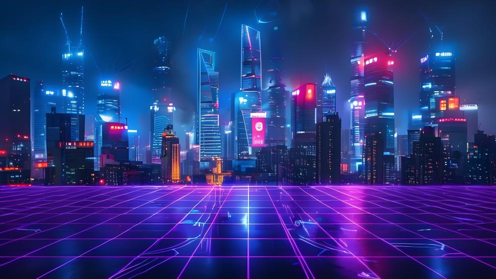 Neon Dreamscape: Futuristic Fantasy Cityscape wallpaper