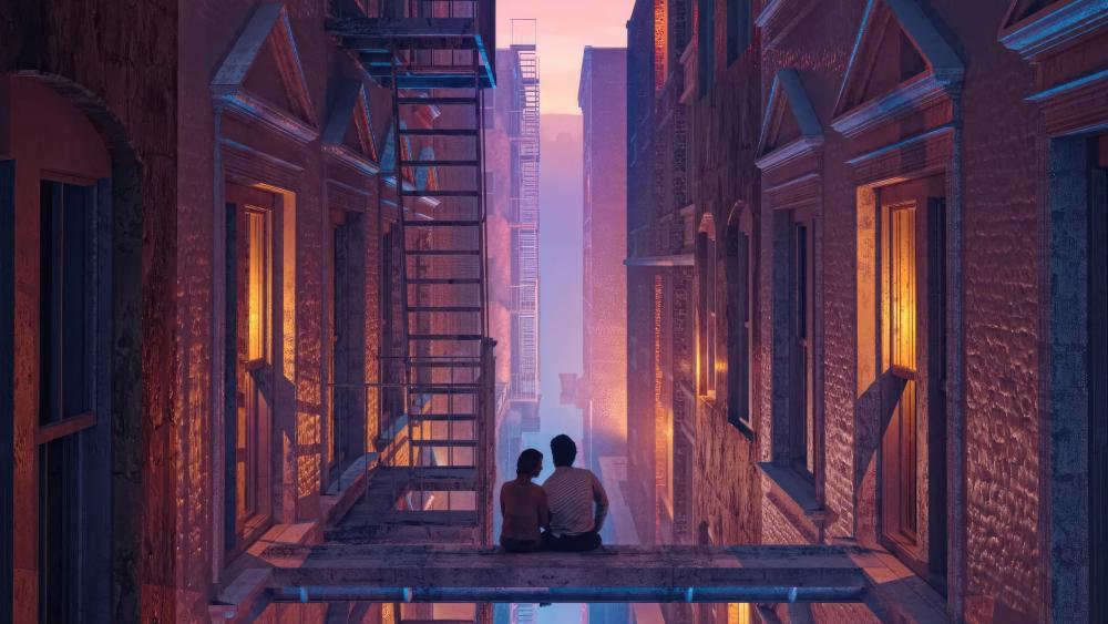 Sunset City Romance wallpaper