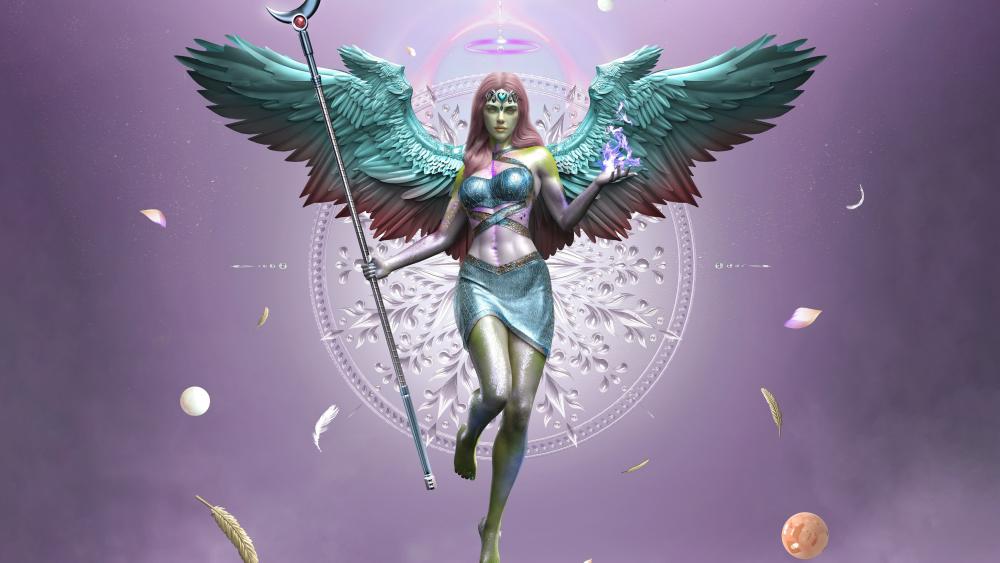 Mystical Angel in Ethereal Realm wallpaper