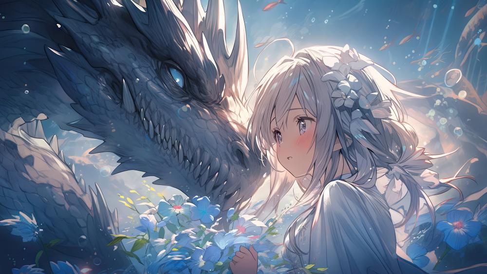 Enchanting Anime Girl and Dragon Friendship wallpaper