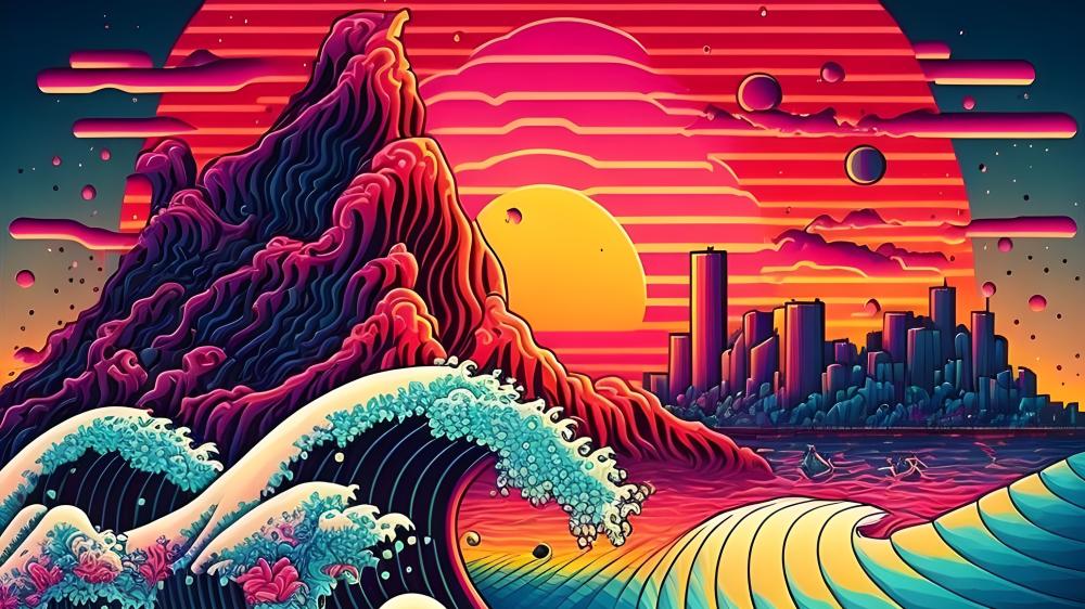 Vivid Multicolored Wavescape wallpaper