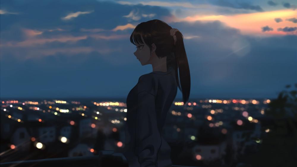 Dusk Serenity with Anime Girl wallpaper