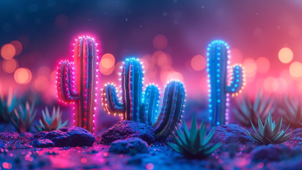 Neon Cacti Wonderland wallpaper