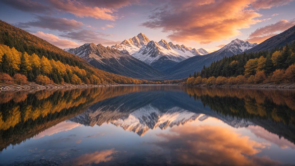 Mountain Lake at Sunset wallpaper