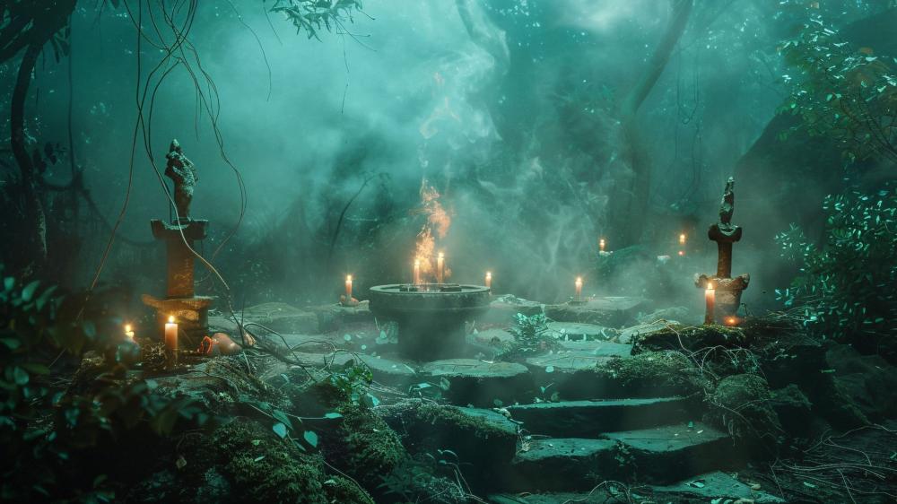 Mystical Ritual Site in Haunted Forest wallpaper