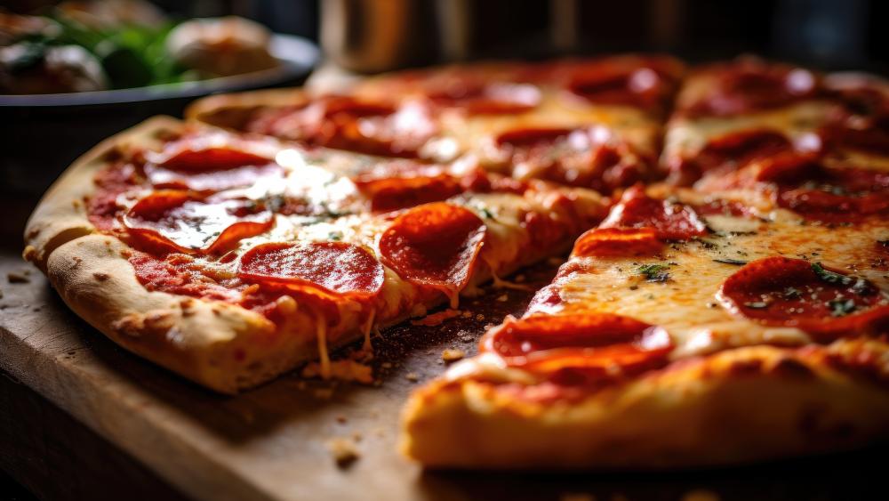 Delicious Salami and Cheese Pizza wallpaper