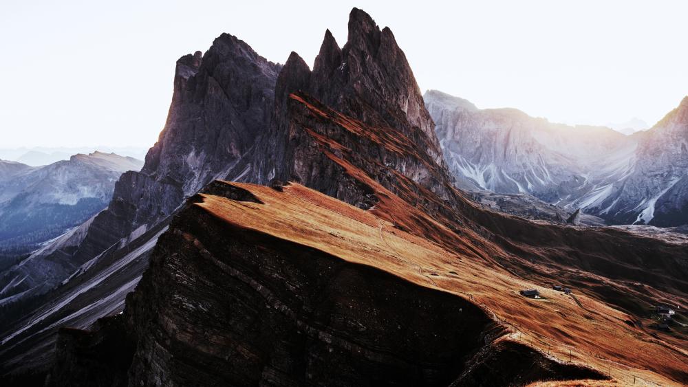 Seceda Peak at Sunrise in the Dolomites wallpaper