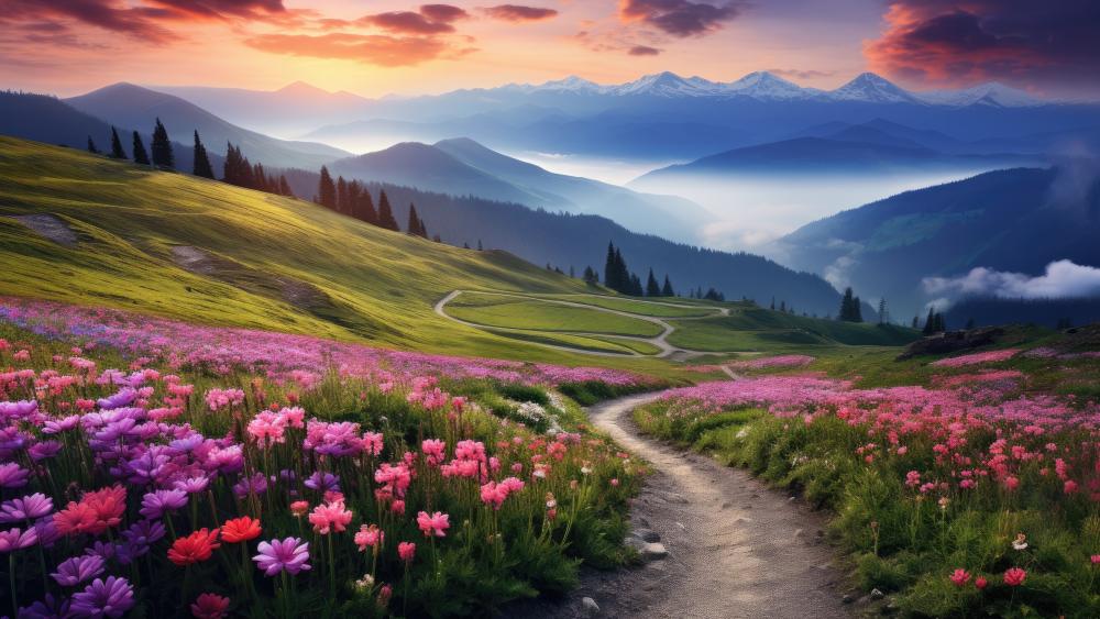 Mountain Meadow Sunrise wallpaper