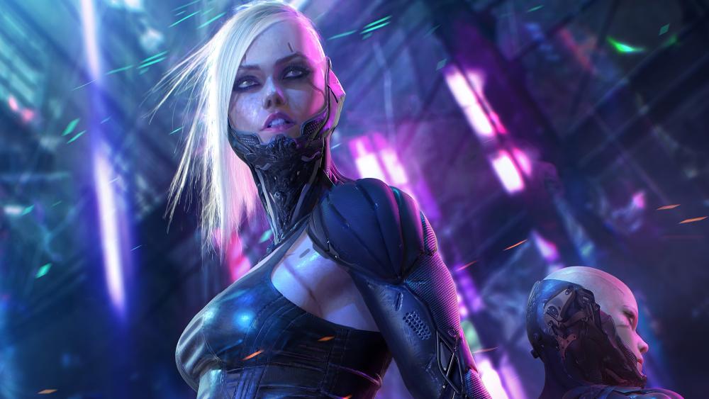 Cybergirl in Neon Future wallpaper