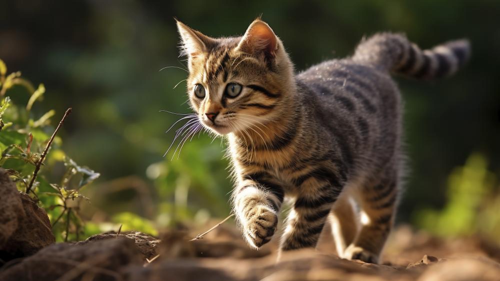 Adventurous Kitten in Nature's Playground wallpaper