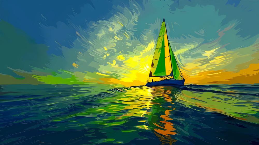 Sailing into the Sunset in Vibrant Colors wallpaper