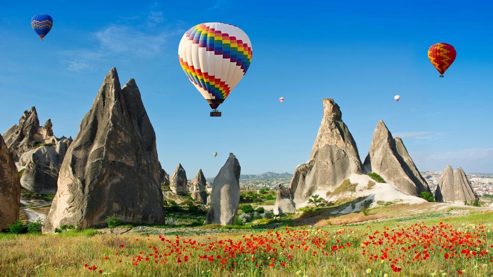 Hot Air Balloons Over Cappadocia Landscape wallpaper