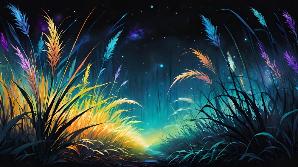 Starry Grassland Fantasy Nights wallpaper