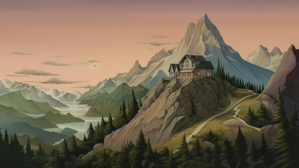 Mountain Retreat in Fantasy Realm wallpaper