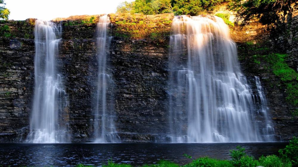 Majestic Triple Waterfall wallpaper