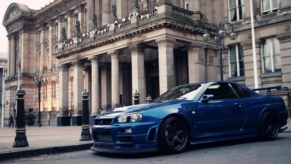 Nissan Skyline GT-R in Classic Urban Setting wallpaper