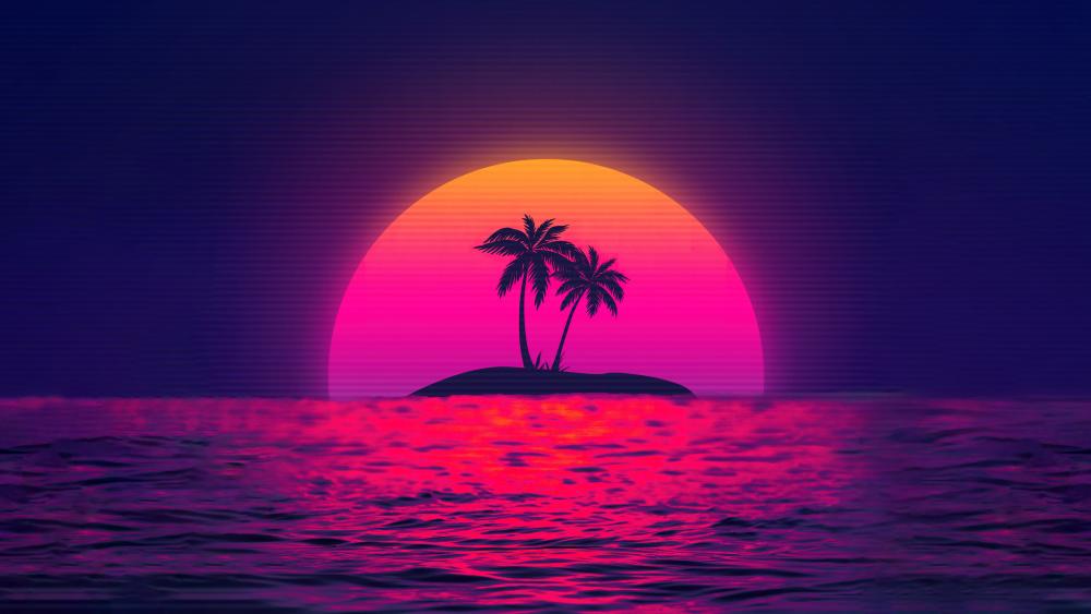 Neon Island Sunset Magic wallpaper