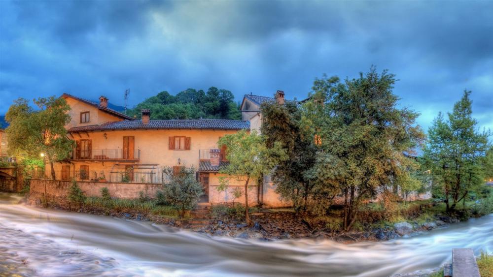 Riverside Serenity in a Rural Village wallpaper