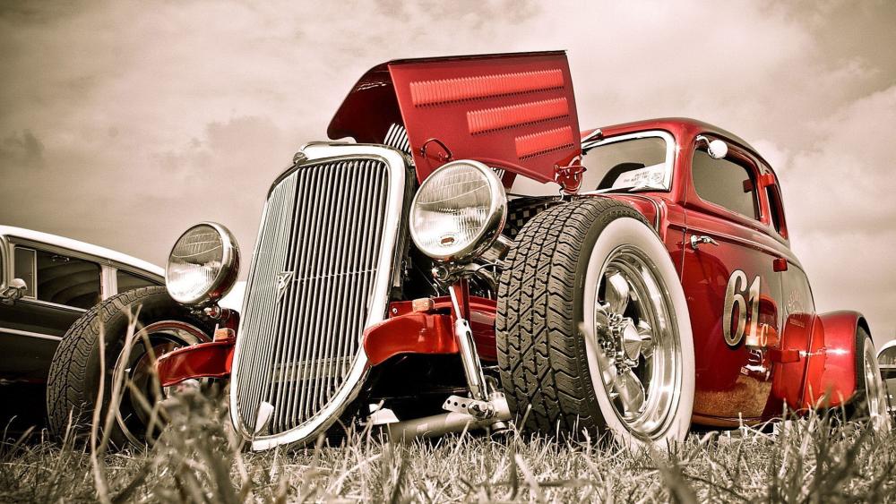 Vintage Red Hot Rod Beauty wallpaper