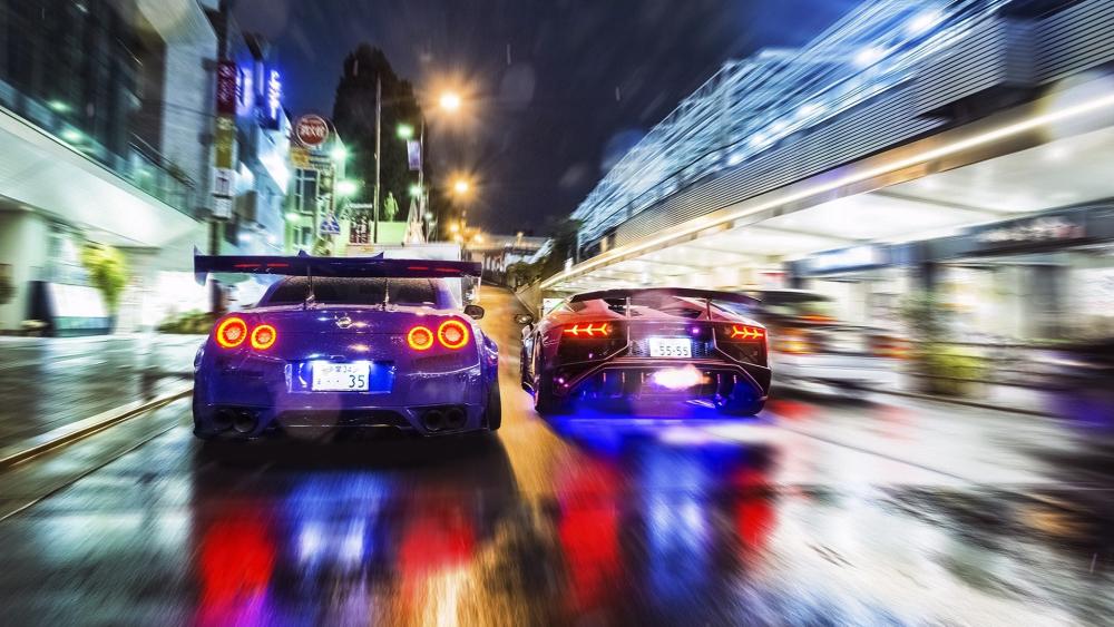 Nighttime Street Racing Dreamscape wallpaper