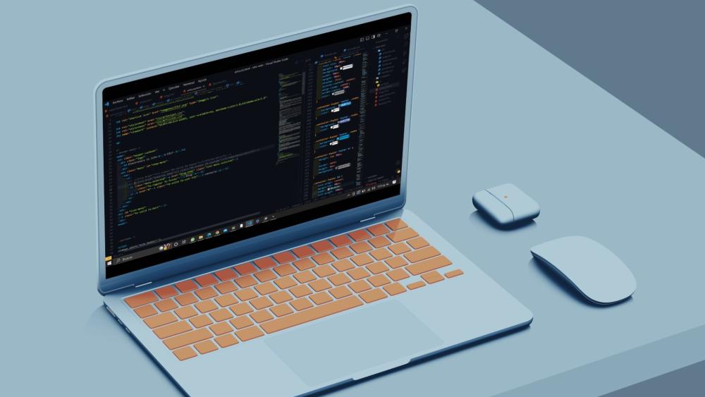 Code Compilation on a Laptop Desk wallpaper