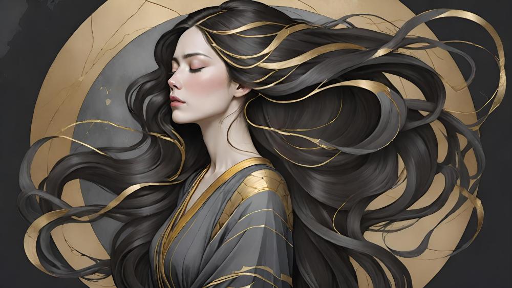 Ethereal Grace in Golden Waves wallpaper