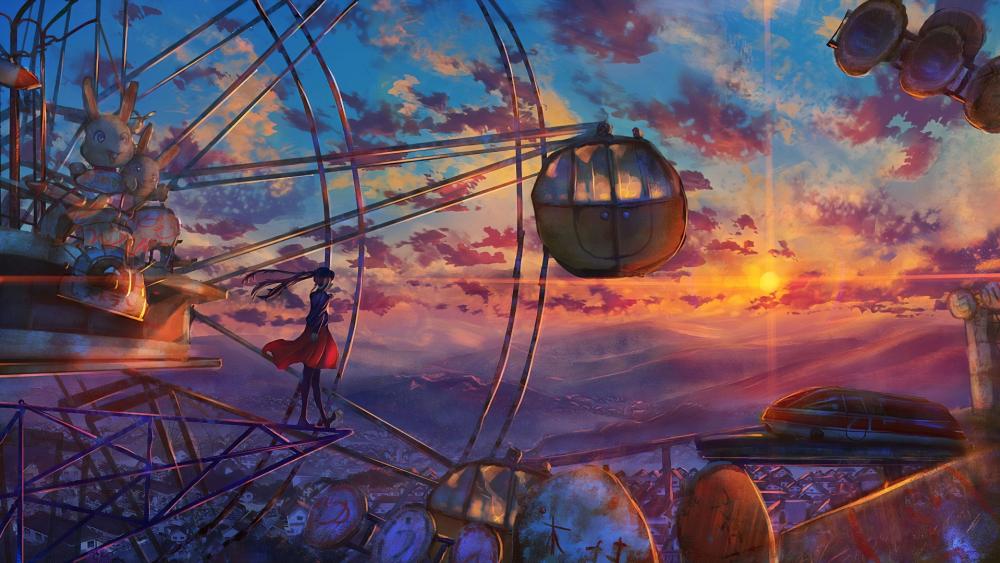 Sunset Ride on the Ferris Wheel wallpaper