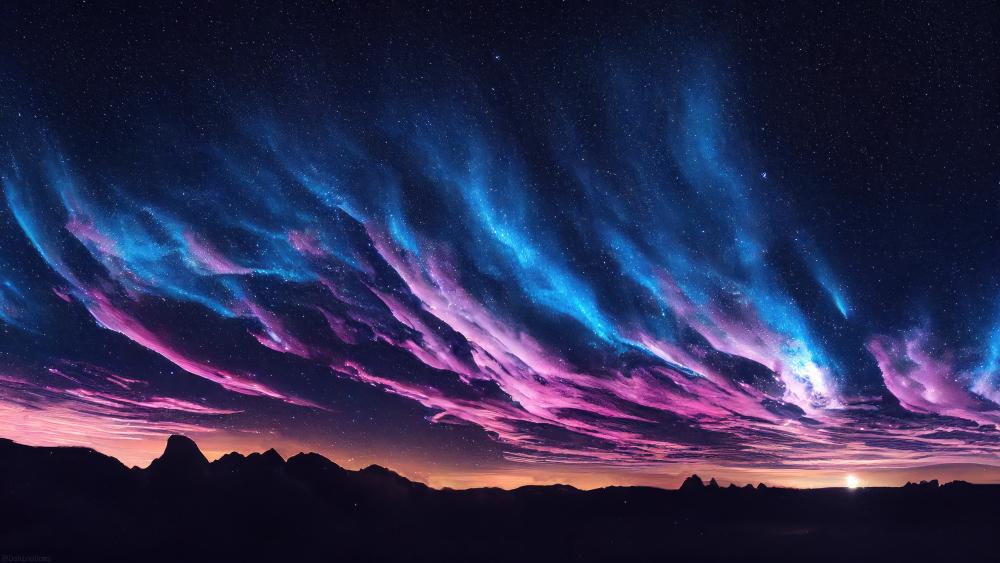 Ethereal Night Sky Fantasy Landscape wallpaper